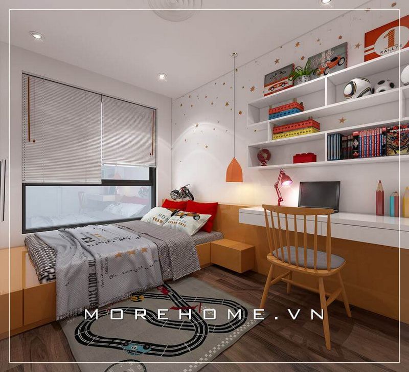 Giường ngủ trẻ em hiện đại được thiết kế với gam màu vàng để tạo ra một điểm nhấn nổi bật và làm nổi bật cá tính của chính nó.